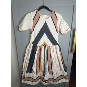 Piper & Scoot Women's Dress Geometric Print Short Sleeve Casual Cream Size S